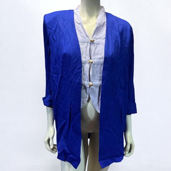 Perceptions by Irene B. Vintage 90s Oversized Blue Blazer Blouse - Size 8 - Picture 1 of 13